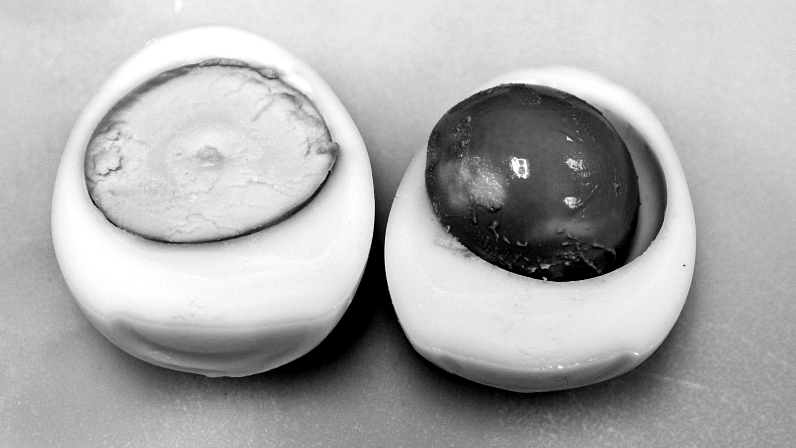 A boiled egg cut in half