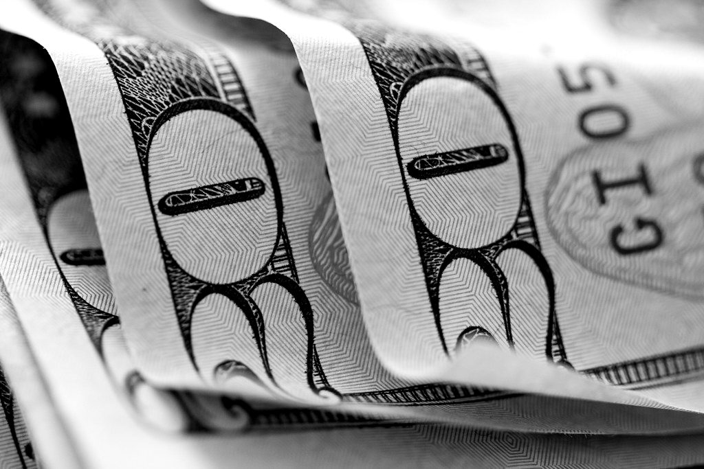 Close-up of folded US banknotes