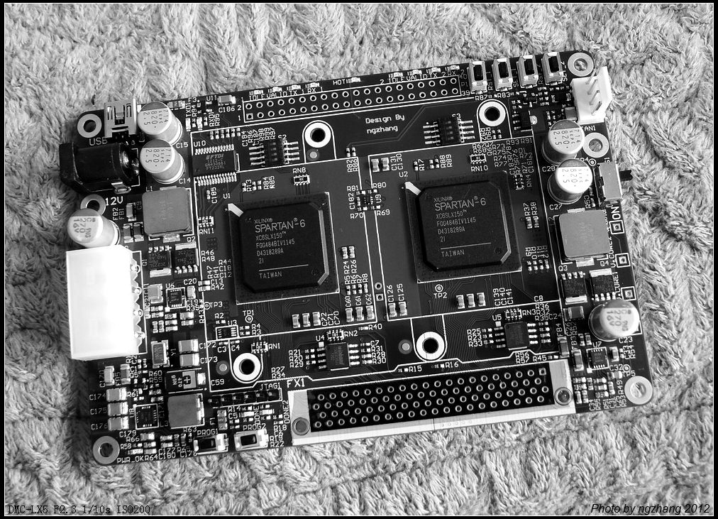 A circuit board fitted with mining chips