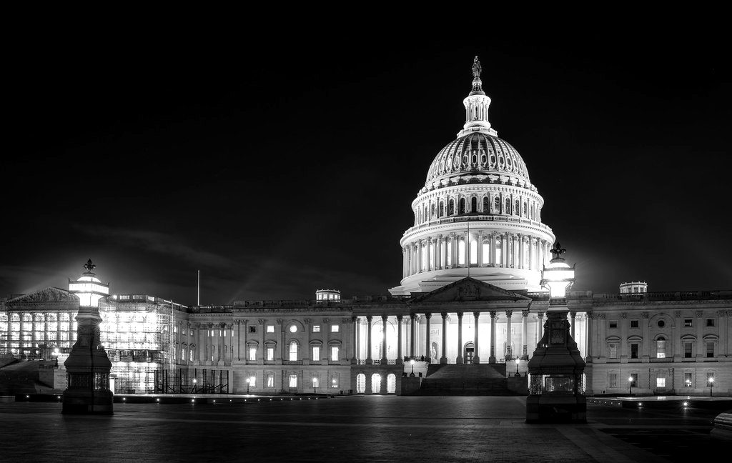The US Capitol illuminated at night
