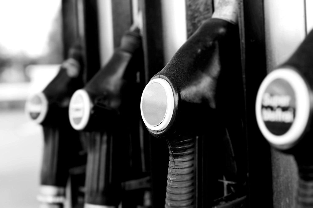 A row of fuel pump nozzles